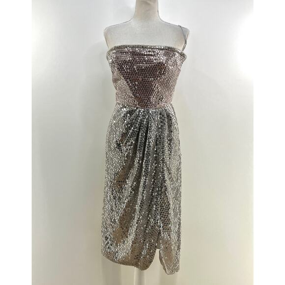 Vintage 80/90s Miss Bergdorf Sequins Mini Dress Set Silver - Picture 8 of 10